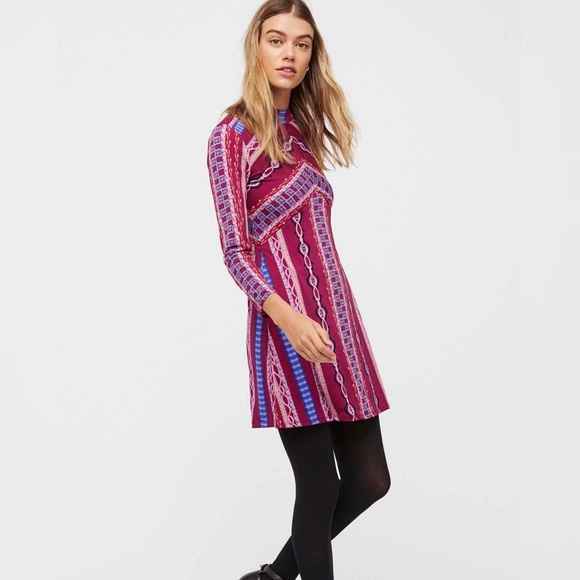 FREE PEOPLE Stella Printed Mini Dress Long Sleeve - Picture 6 of 6